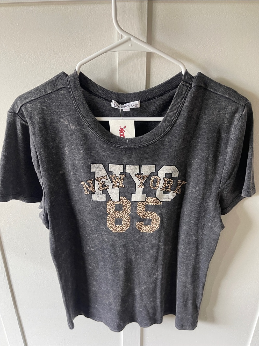 Rebellious One Black Graphic Tee with Leopard Print Accents